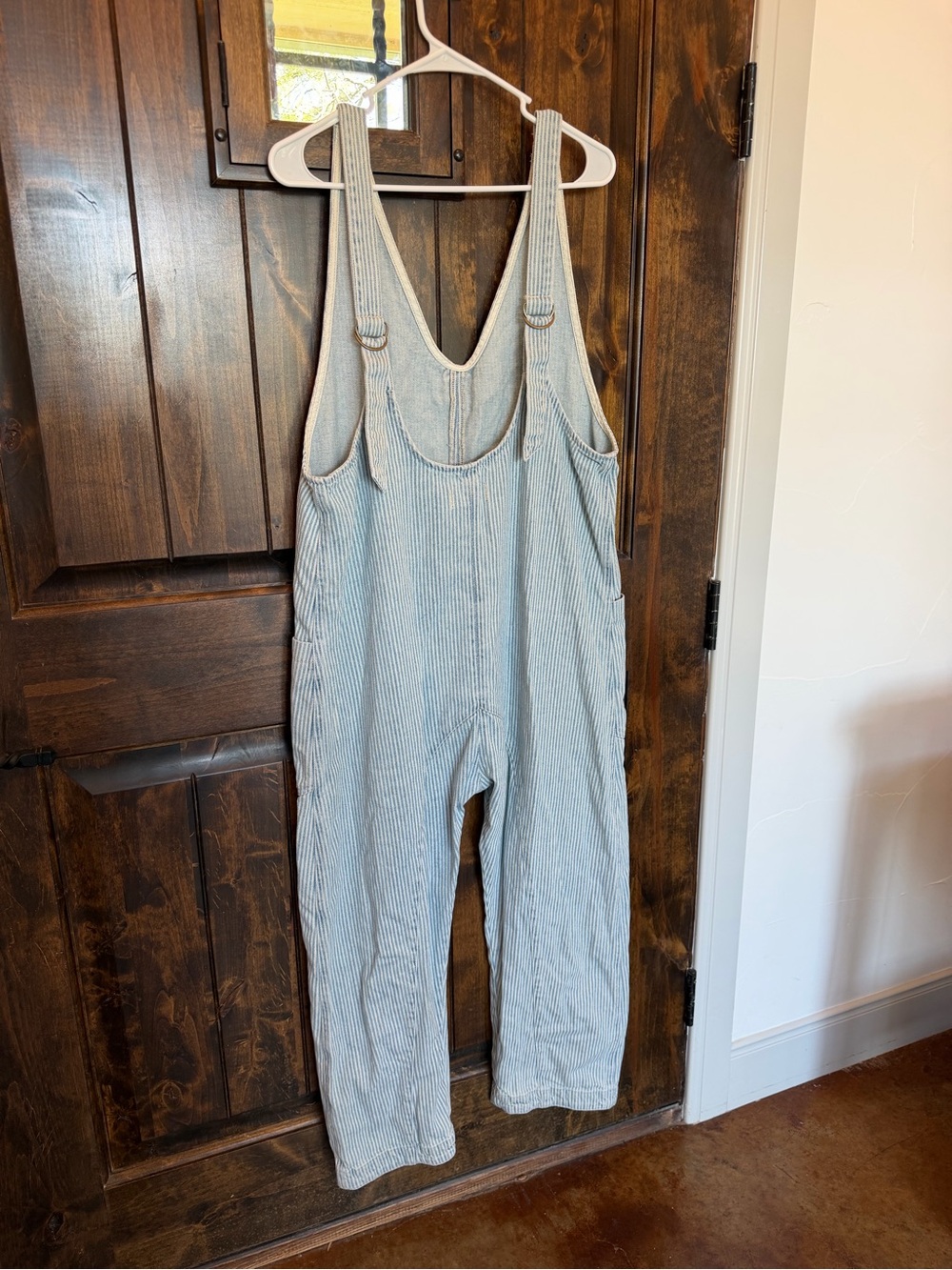 Free People Light Blue and White Striped Cotton Overalls Jumpsuit - Picture 3 of 8